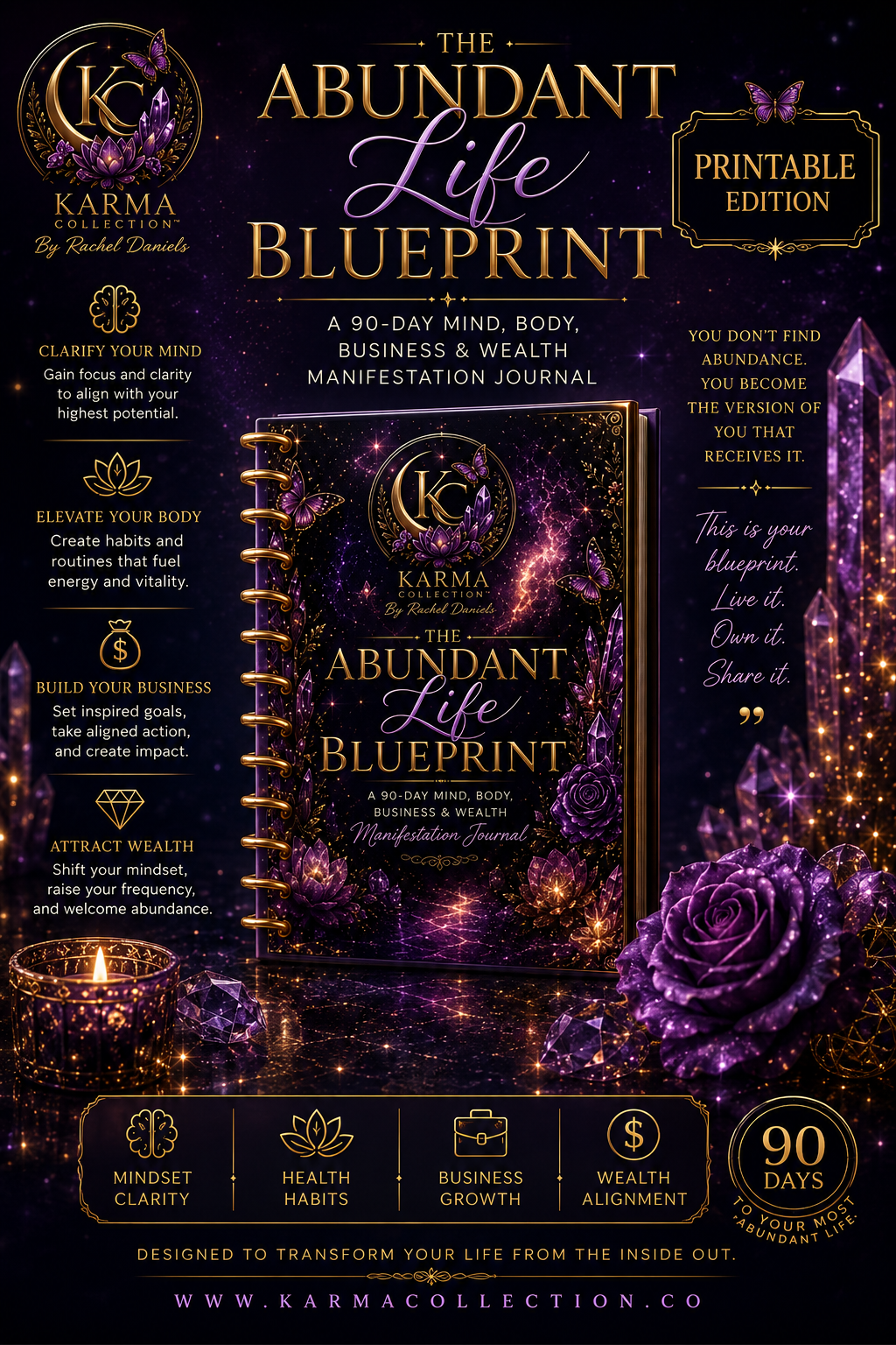 "The Abundant Life Blueprint: A 90-Day Mind, Body, Business & Wealth Manifestation Journal" (printable)